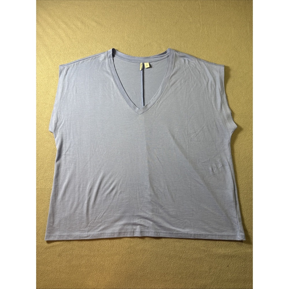 Nordstrom Womens Large Blue V-Neck Cap Sleeve Boxy T-Shirt Tee
